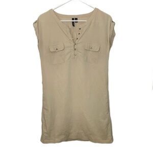 Mango Cargo Boho Chic Short Sleeve Shirt Dress Button-Up Front with Pockets XXS